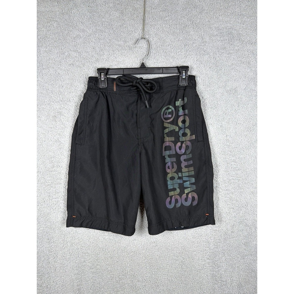 Superdry Swim Shorts Trunks Size M Black Deep Water Rainbow Logo Boardshorts